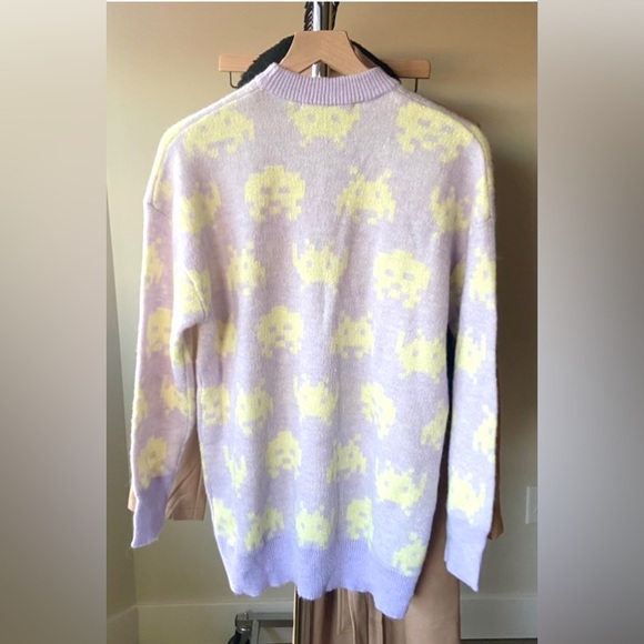 S Zara Space Invaders Oversized Knit Sweater Medium Purple Yellow - Picture 5 of 8